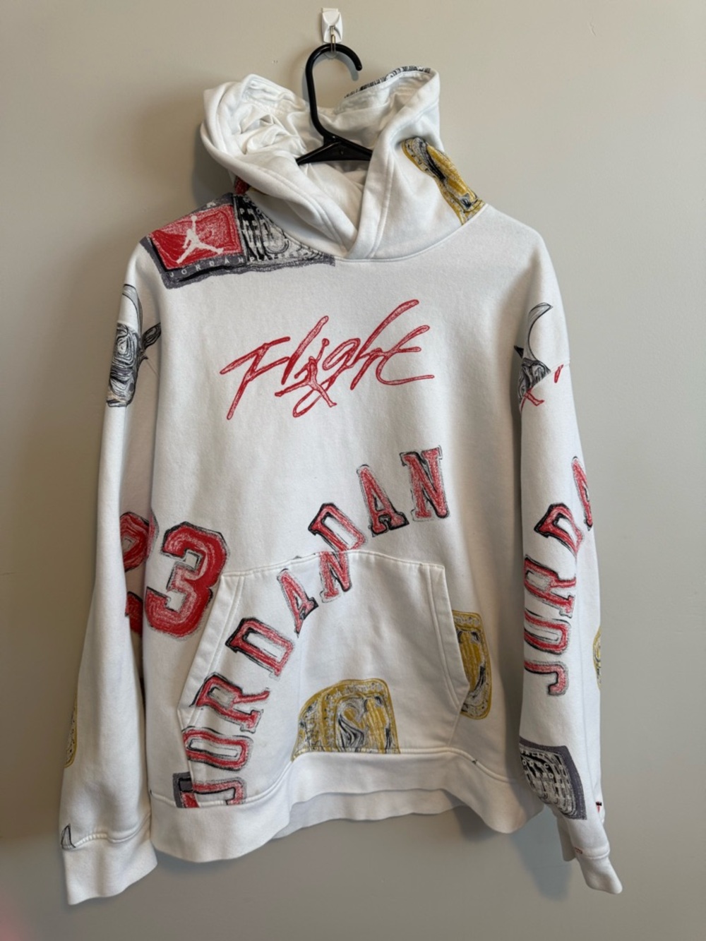 Air Jordan Hooded Sweatshirt Men All Over Print Flight Basketball Bulls White XL - Picture 5 of 9